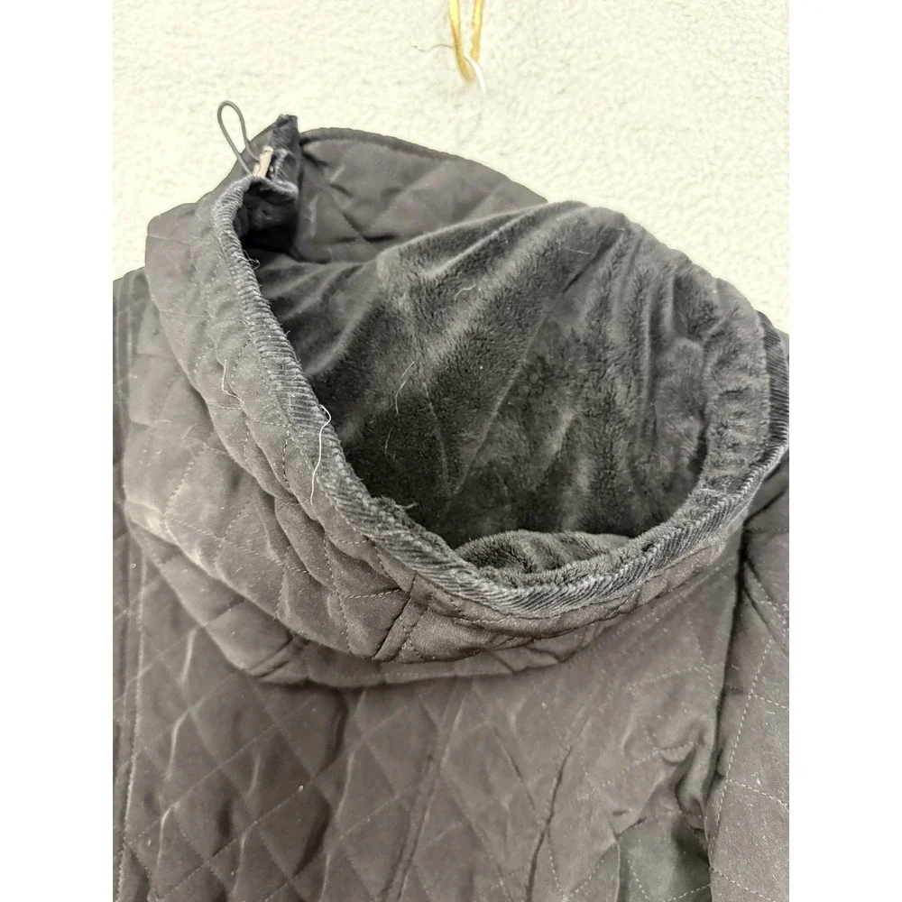 St. John's Bay Jacket Womens 1X Black Quilted Hooded Faux Fur Lined‎ Zip Pockets